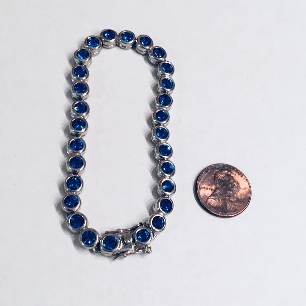Blue Rhinestone Tennis Bracelet - Picture 6 of 8